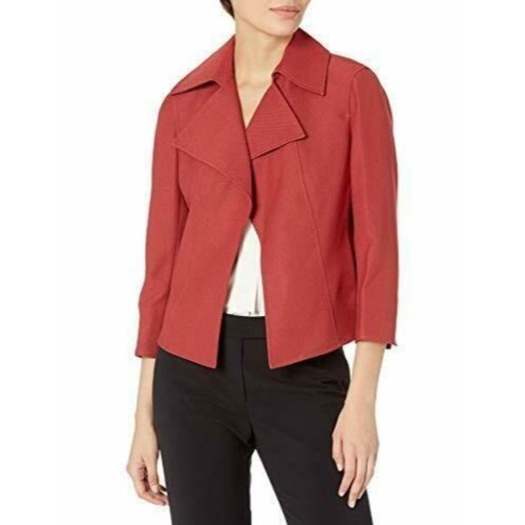 Anne Klein Twill Wide Collar Jacket Blazer Red Cinnamon - Picture 1 of 3